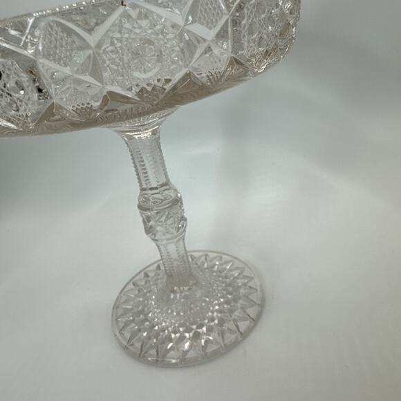 VTG Indiana Pink Cut Glass Diamond Point Pedestal Compote Candy Dish dish - Picture 3 of 10